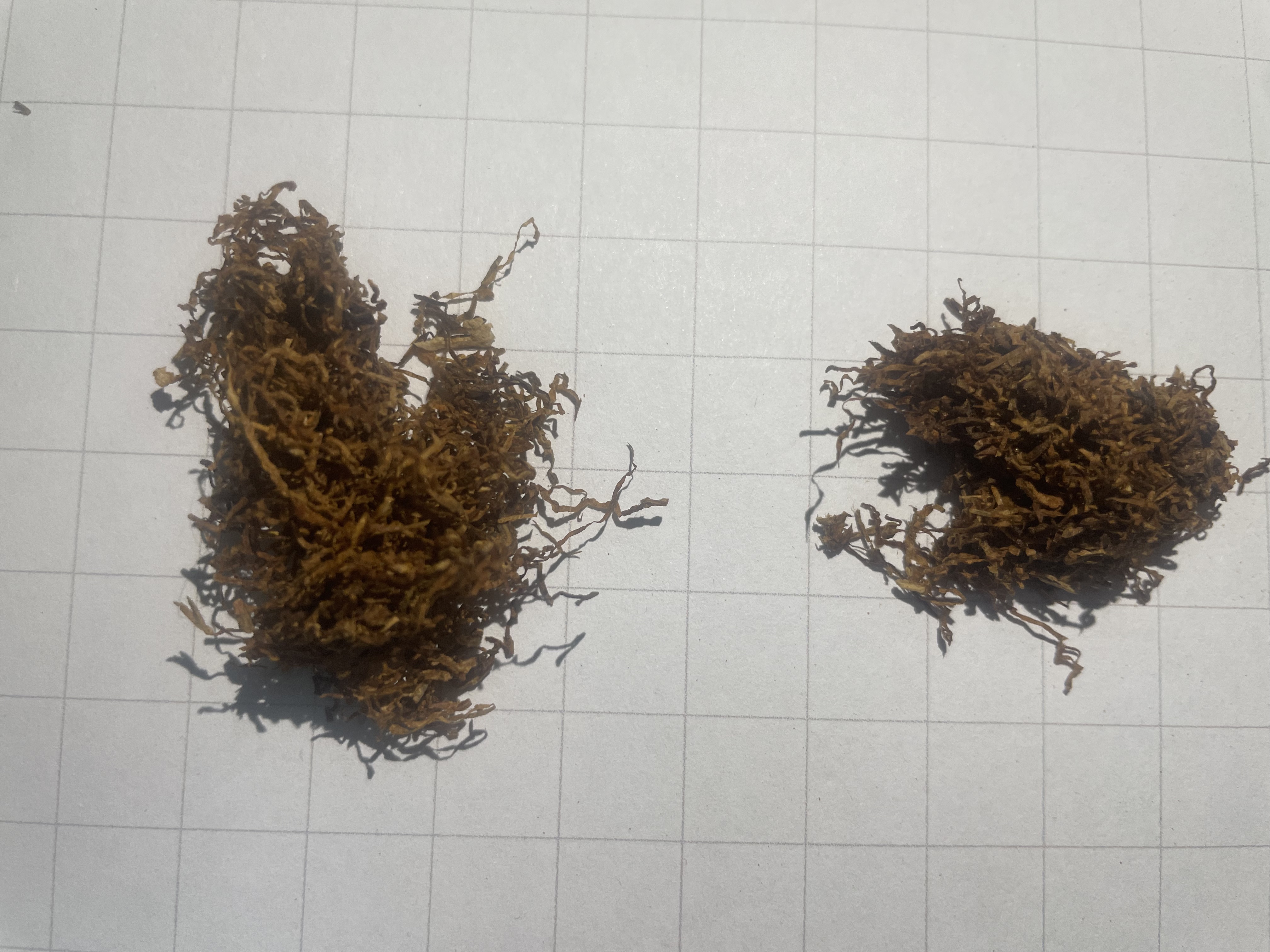 Two tobacco cluster structures on a 10mm grid