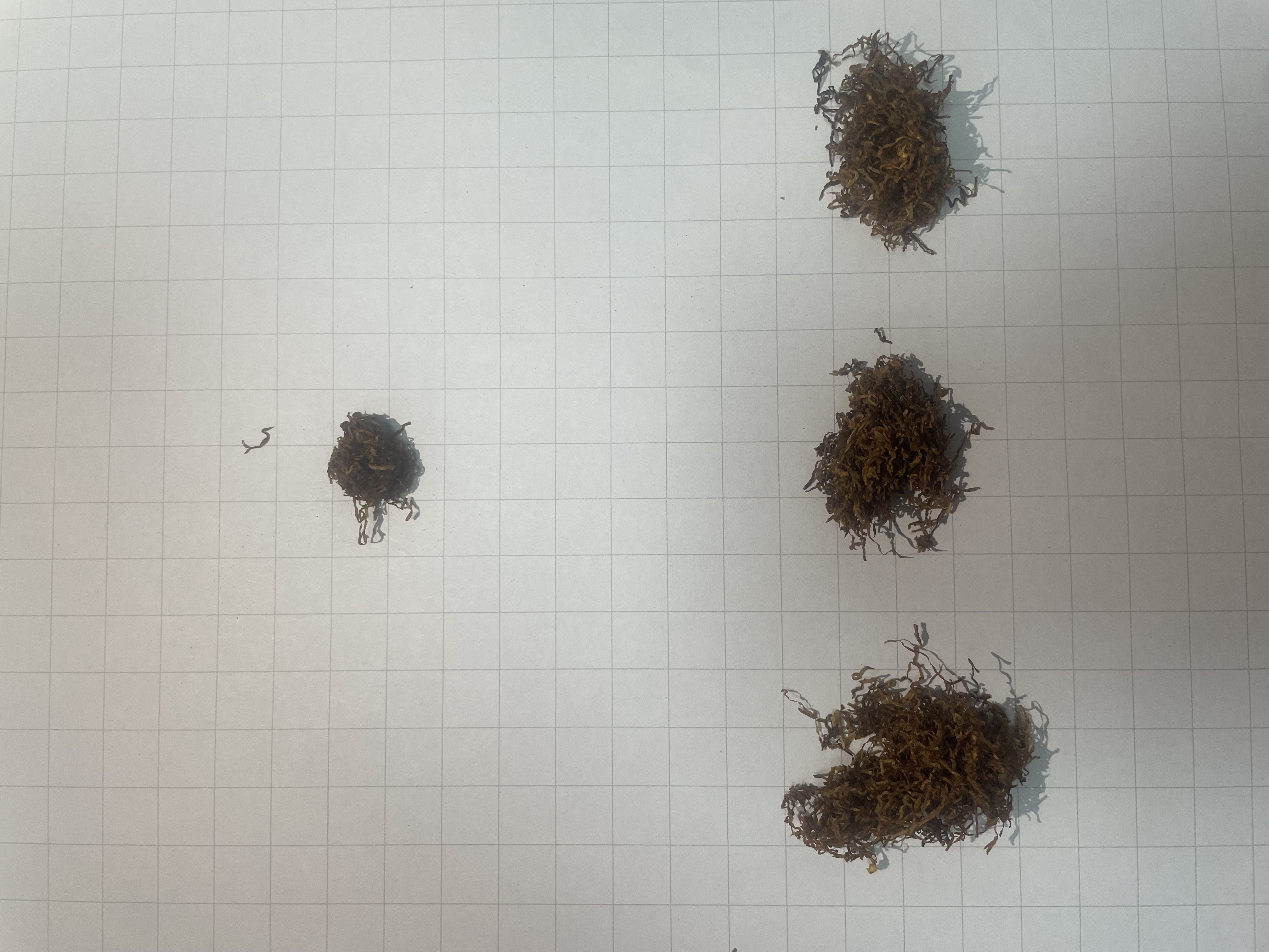 Different tobacco cluster structures on a 10mm grid